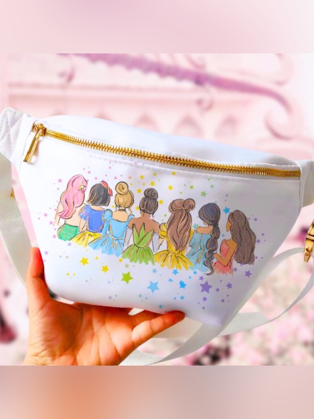 Disney Princess Squad Large Fanny Pack Crossbody Belt Bag White